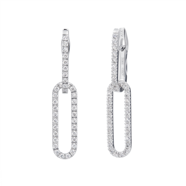 A Link Diamond "Paperclip" Hoop Earrings in 18k White Gold