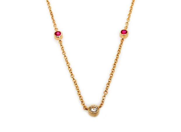 Diamond and Ruby Necklace in 14K Yellow Gold