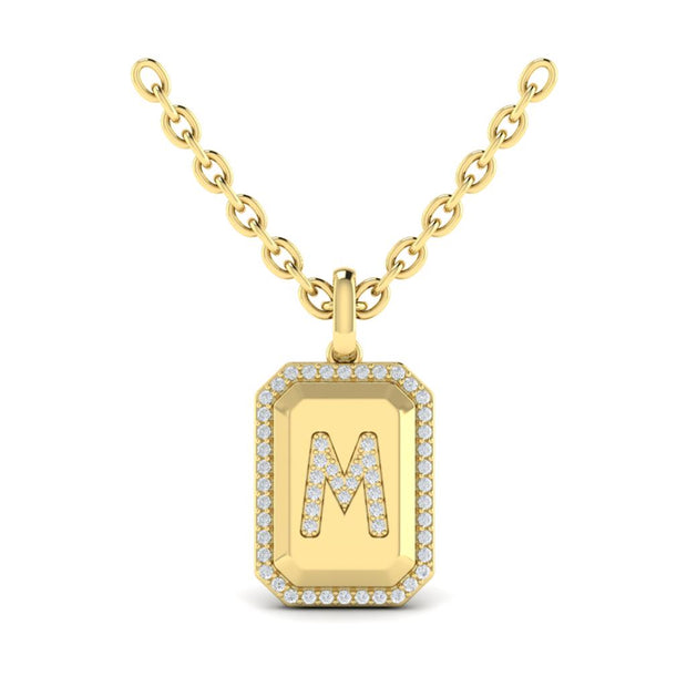 VLORA Diamond Initial "M" Pendant in 14K Yellow Gold