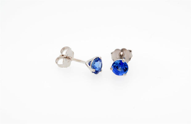 Blue Sapphire Stud Earrings in 14k White Gold