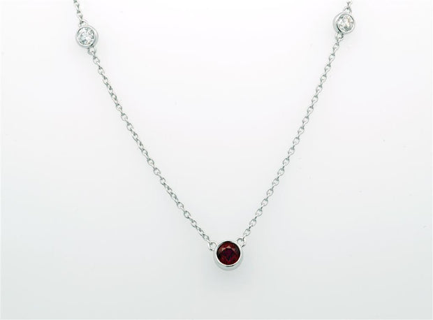 Diamond and Ruby Necklace in 14K White Gold