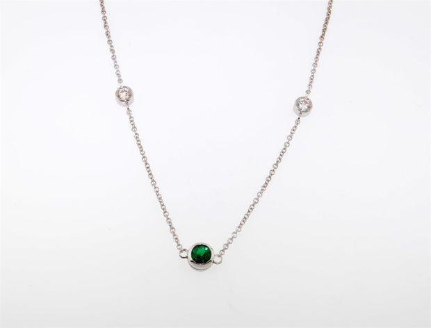 Diamond and Emerald Necklace in 14K White Gold