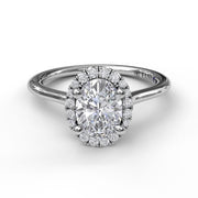 Fana Oval Cut Halo Engagement Semi-Mount Ring in 14k White Gold. 0.16ctw