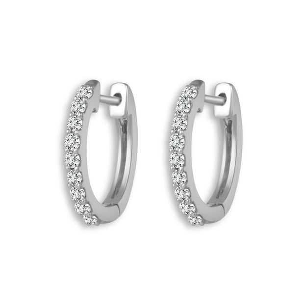 Small Diamond Hoop Earrings in 14k White Gold.