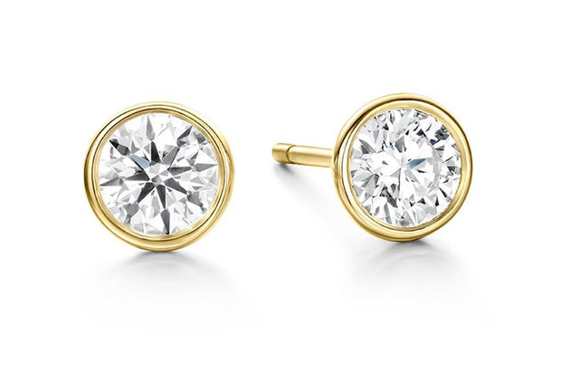 Hearts On Fire Bezel Set Diamond Stud Earrings In 18K Yellow Gold