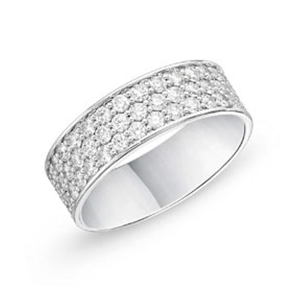 Memoire Pave Silk Half Round Diamond Band in 18K White Gold with 1.26ctw