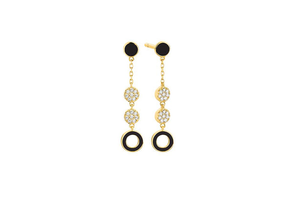 Facet Barcelona Diamond Earrings with black enamel in 14k Yellow Gold. .15 ct.