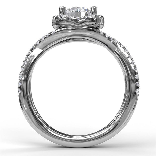 FANA 14K White Gold Crossover Halo Diamond Engagement Semi-Mount Ring