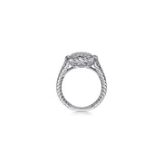 Gabriel White Sapphire Pave Signet Ring With Rope Frame in Sterling Silver