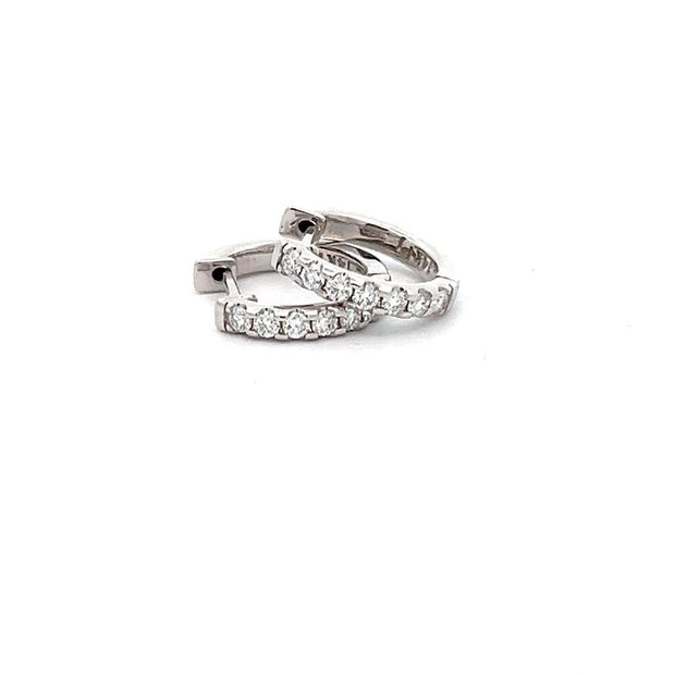 Small Diamond Hinged Hoop Earrings in 14k White Gold.  13mm diameter (just over .5") .28 ct.