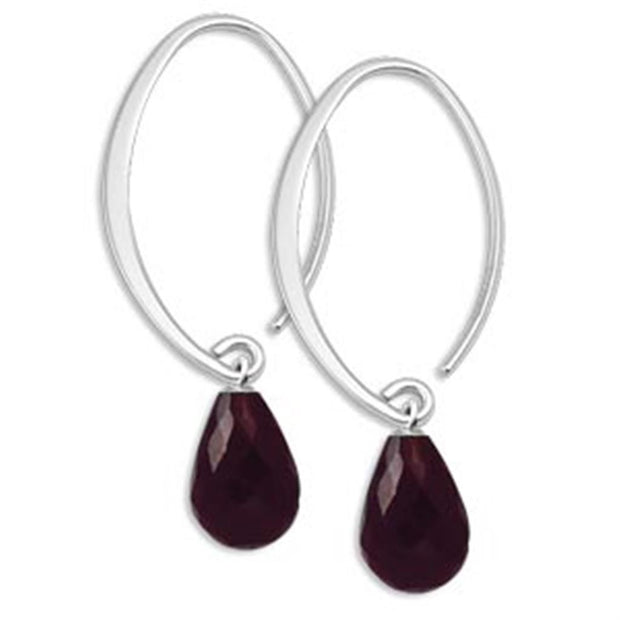 Carla Simple Sweep Garnet Earrings in Sterling Silver