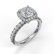Fana Round Halo Cushion Cut Diamond Engagement Semi-Mount in 14k White Gold Ring