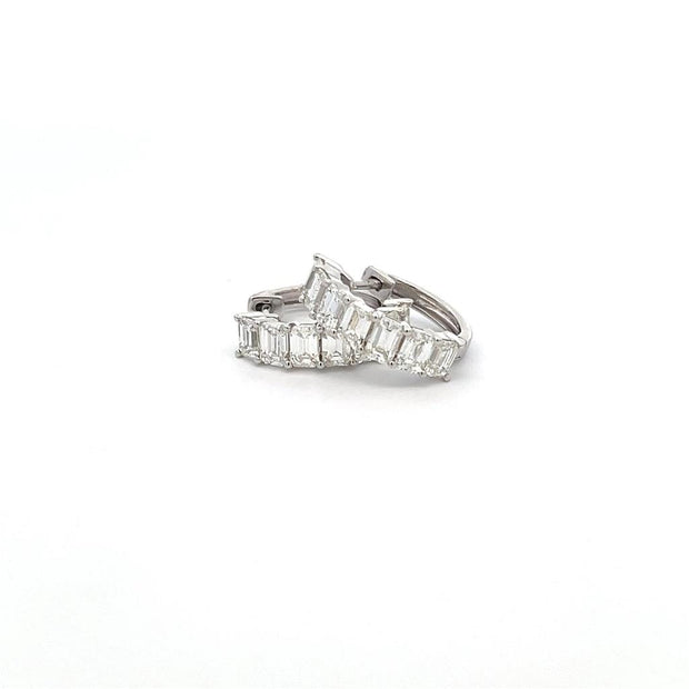 Diamond Hoop Earrings with Emerald Cut Diamonds