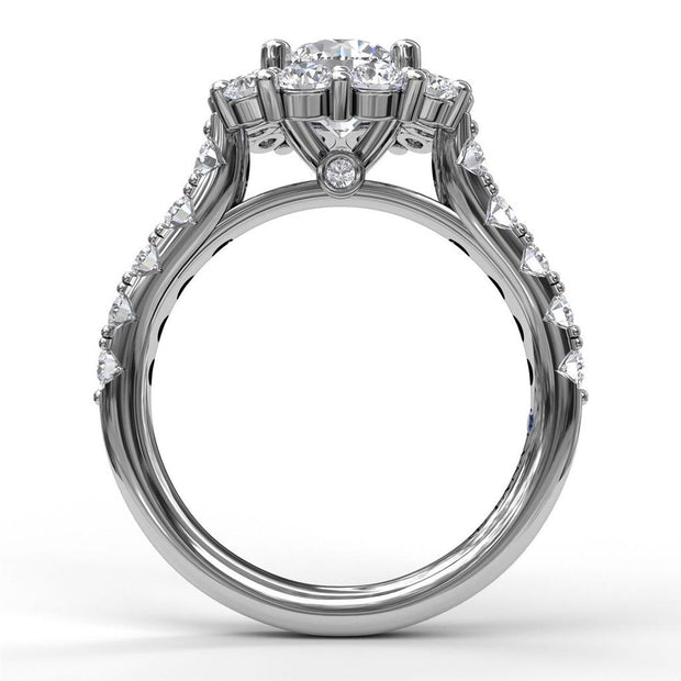 Fana Large Diamond Cushion Halo Engagement Semi-Mount Ring