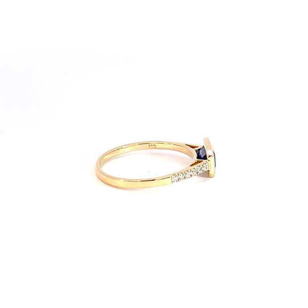 Bezel set Blue Sapphire and Diamond Ring