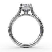 FANA 14K White Gold Pear Shaped Halo and Pave sides Diamond Engagement Semi-Mount Ring