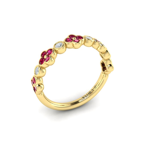 Vlora Ruby and Diamond Band in 14k Yellow Gold