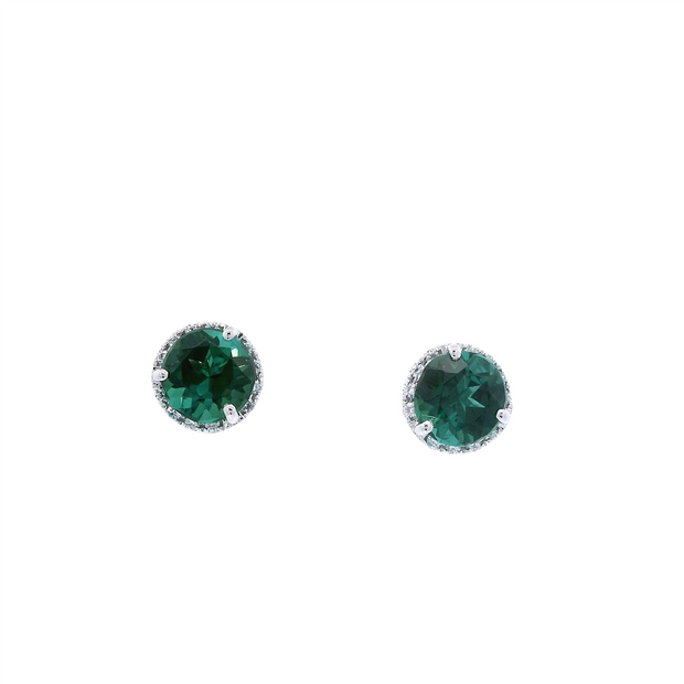 Green Tourmaline Stud Earrings with Diamond Halo