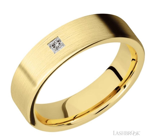 Lashbrook Designs princess cut diamond band with satin finish in 14k yellow gold