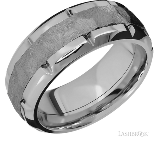 Lashbrook Designs high beveled band with a tantalum inlay and deep segments