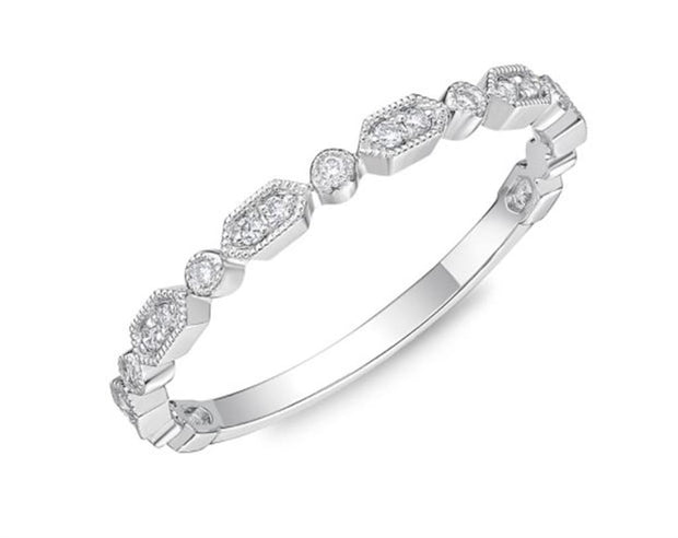 Memoire Vintage Round and Hexagon Stackable Diamond Band .06ctw in 18k Yellow Gold