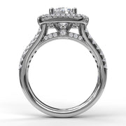 Fana Cushion Double Halo Diamond Engagement Semi-Mount Ring in 14k White Gold