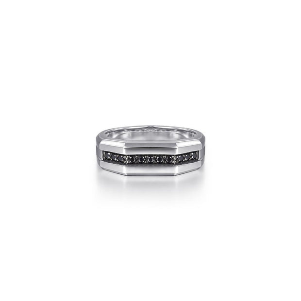 Gabriel Men's Ring With Black Spinel Inlay in Sterling Silver