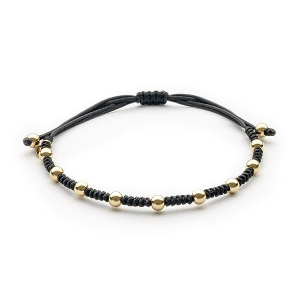 Black Cord Bracelet with 14k White Gold Beads.