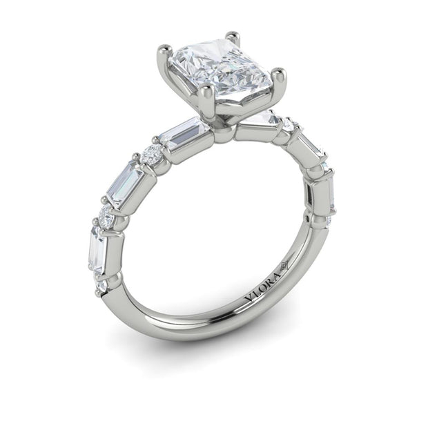 Vlora Bridal Classic Engagement Ring with a Emerald Cut center stone featuring 0.78 total carats of accent Diamonds