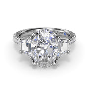 Fana three stone oval diamond engagement ring with trapezoid side stones