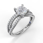 FANA 14K White Gold Wavy Triple Split Diamond Engagement Semi-Mount Ring