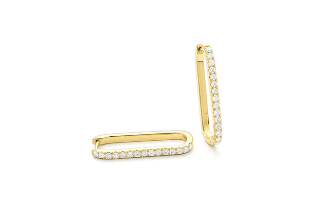 Elongated Diamond Hoop Earrings