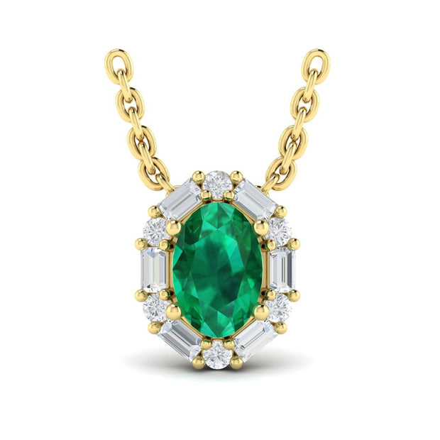 VLORA Emerald and Diamond Pendant in 14K Yellow Gold