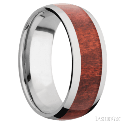 8 mm wide/Domed/Titanium band with one 5 mm Centered inlay of Red Heart.