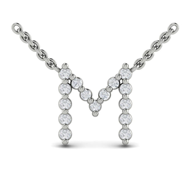 Vlora Letter M Necklace with diamonds in 14K White Gold