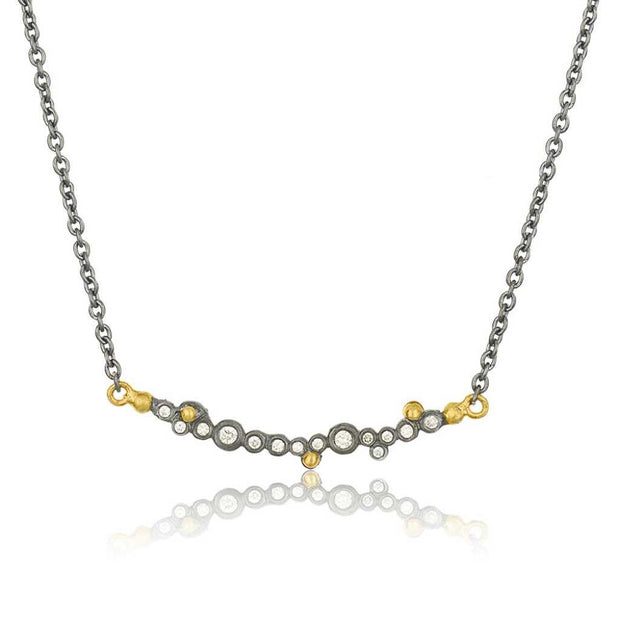 Lika Behar 24k Gold Oxidized Silver Dylan Diamond Bar Necklace