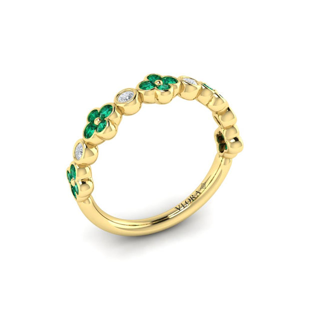 Vlora Emerald and Diamond Ring in 14k Yellow Gold
