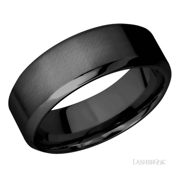 Lashbrook Designs high bevel zirconium band with angle satin finish