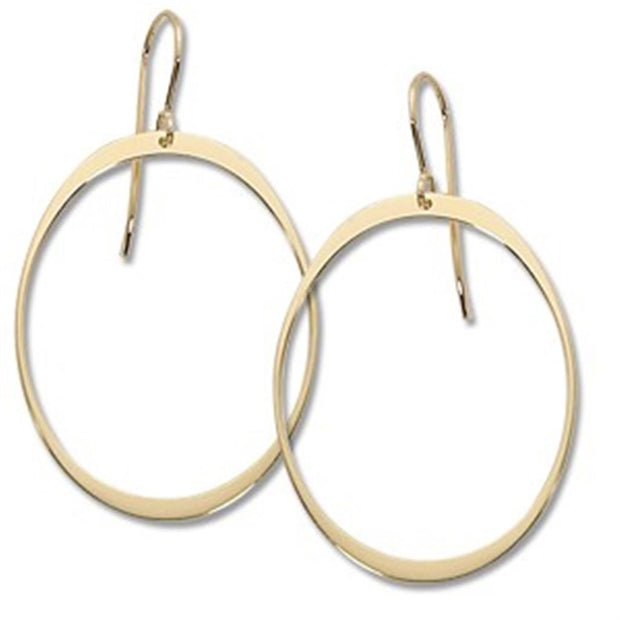 Large simple oval earring in 14k yellow gold.