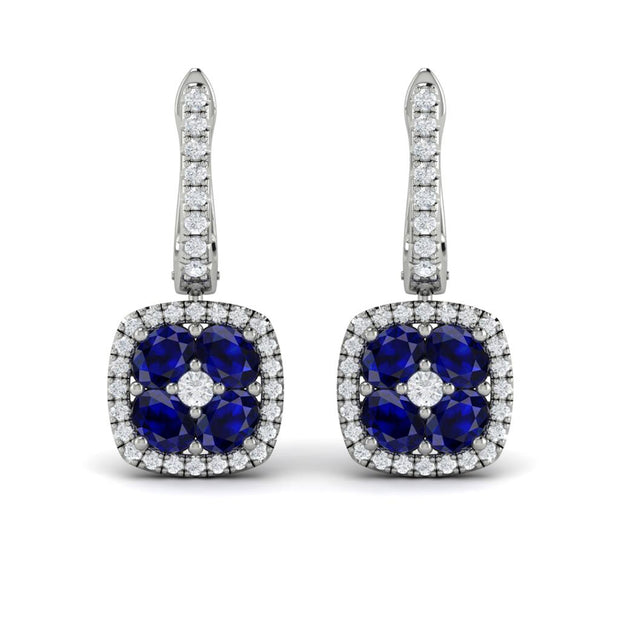 VLORA Sapphire and Diamond Earrings in 14K White Gold