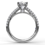 FANA 14K White Gold Double Row Knife Edge Diamond Engagement Semi-Mount Ring