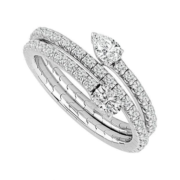 IDD Flexible Wrap Diamond Ring with Oval and Pear Shaped Diamonds on the End