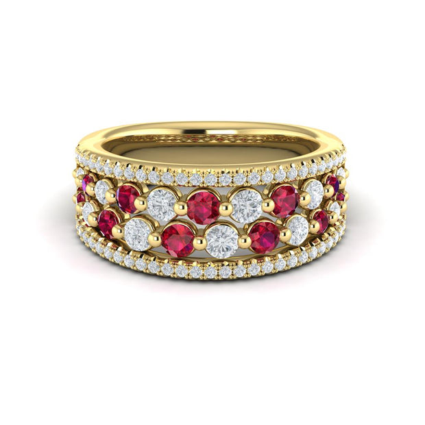 VLORA Diamond And Ruby Ring In 14K Yellow Gold With 0.81Cts Diamond And 0.60Ct Ruby