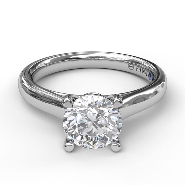 FANA 14K White Gold Classic Solitaire Diamond Engagement Semi-Mount with Surprise Diamond Ring