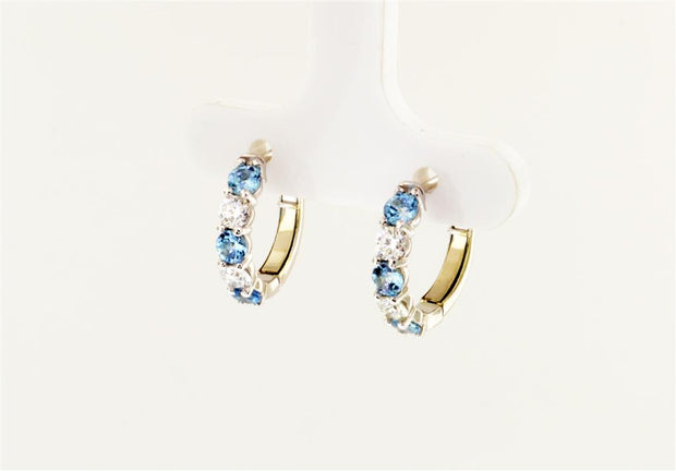 Plateau Jewelers Diamond and Aquamarine Hoop Earrings in 14k White Gold