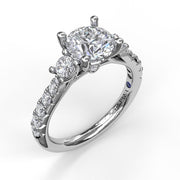 Fana 3 Stone Pave Diamond Engagement Semi-Mount in 14k White Gold