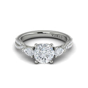 Vlora Bridal Three-Stone Engagement Ring with a Round center stone featuring 0.55 total carats of accent diamonds