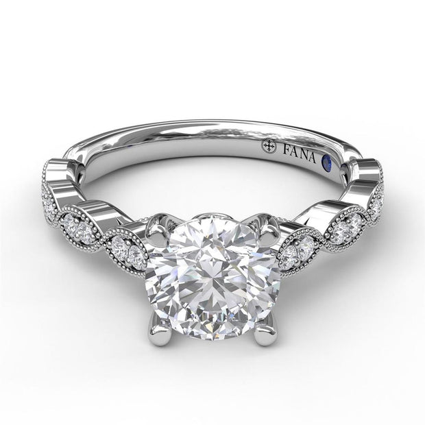 FANA 14K White Gold Vintage Marquis Shaped Diamond Engagement Semi-mount Ring