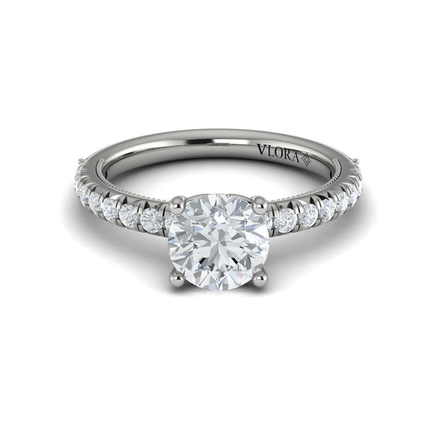 Vlora Bridal Classic Engagement Ring with a Round center stone featuring 0.42 total carats of accent diamonds