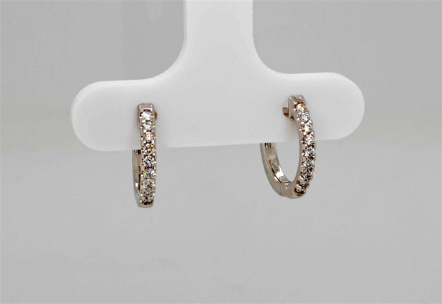 Diamond Hoop Earrings in 14k white gold.  .16 ct